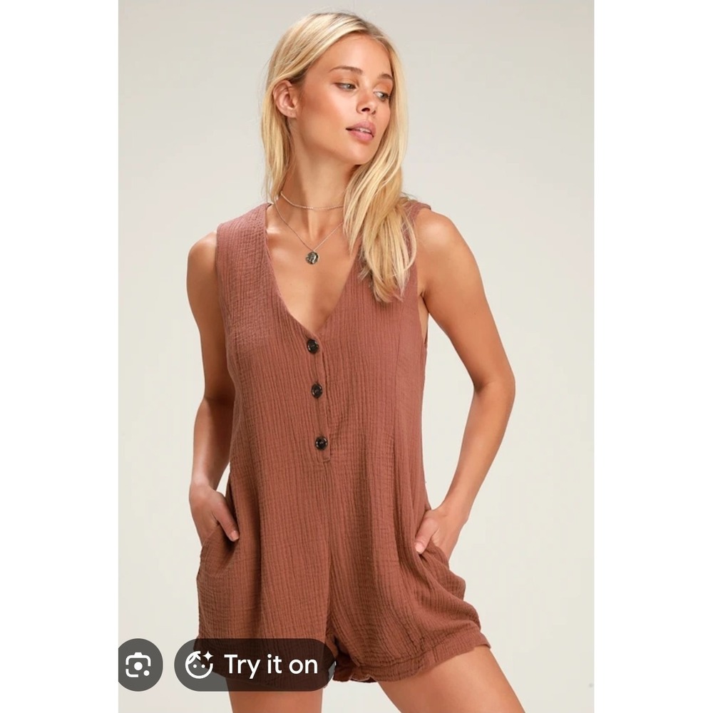 Rhythm Camille Romper Rust Brown Muslin Cotton Sz Medium M Boho Beachy Casual